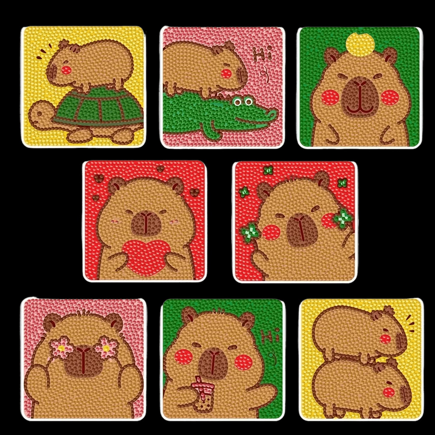 8pcs Cartoon DIY Diamond Painting Wooden Coasters Kits with Holder (Capybara)
