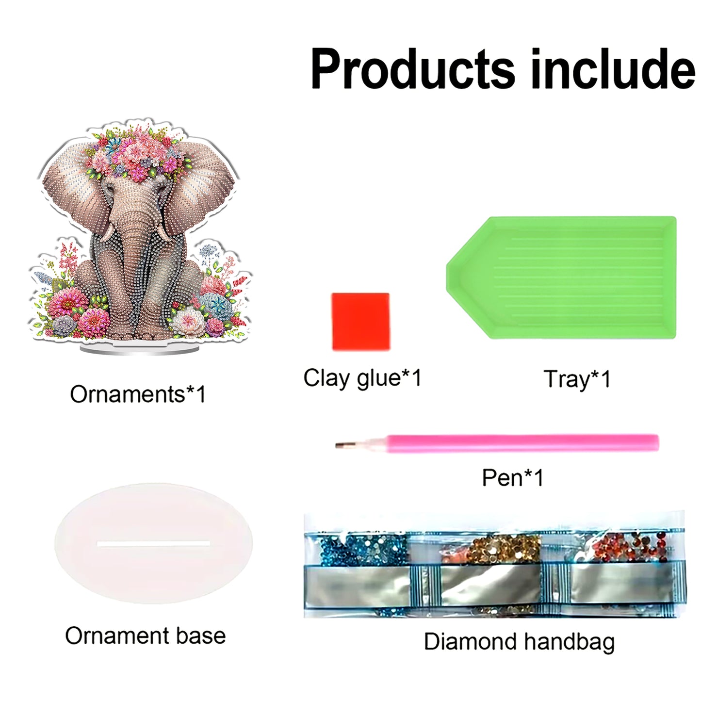 Elephant DIY 2D Flat Print Acrylic Desktop Diamond Art Kit 24x22cm Desktop Decor