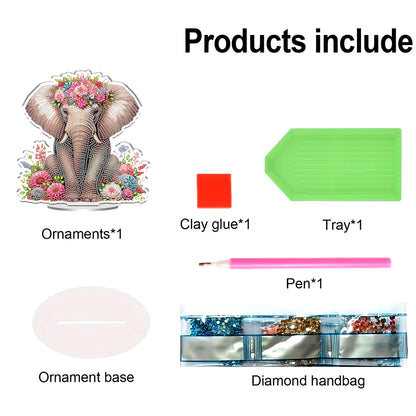 Elephant DIY 2D Flat Print Acrylic Desktop Diamond Art Kit 24x22cm Desktop Decor