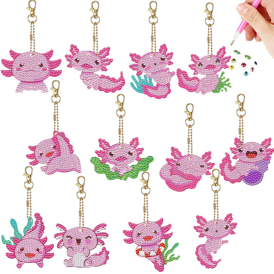 12pcs 2D DIY Double Side Diamond Painting Keychains for Decor Crafts (Salamander