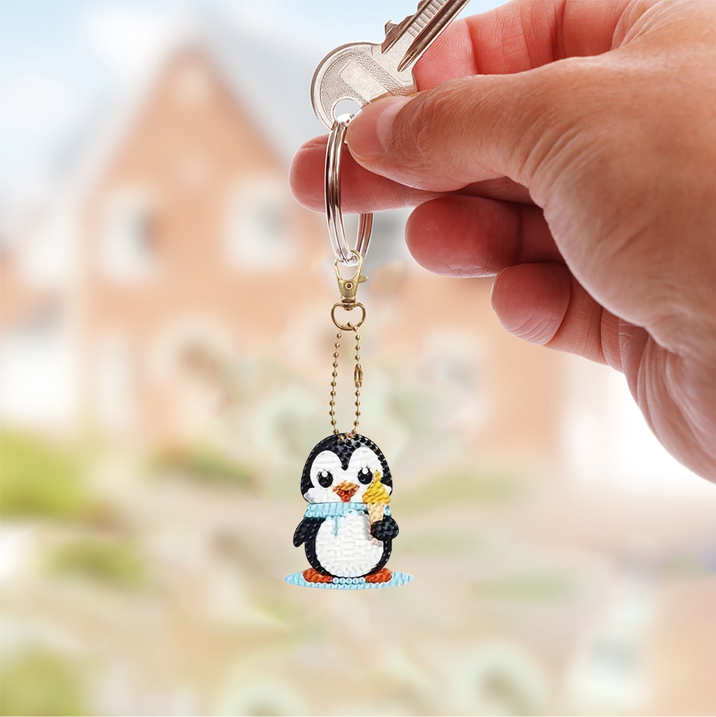 8pcs 2D DIY Double Side Diamond Painting Keychains for Decor Crafts (Penguin)