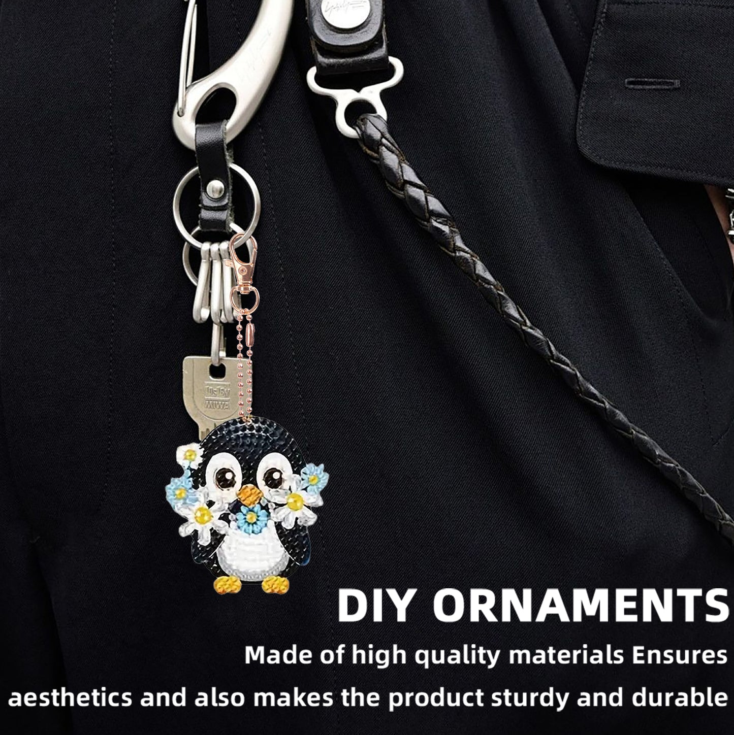 8pcs 2D DIY Double Side Diamond Painting Keychains for Decor Crafts (Penguin)