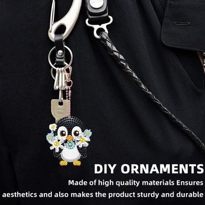 8pcs 2D DIY Double Side Diamond Painting Keychains for Decor Crafts (Penguin)