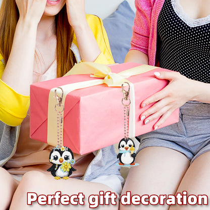 8pcs 2D DIY Double Side Diamond Painting Keychains for Decor Crafts (Penguin)