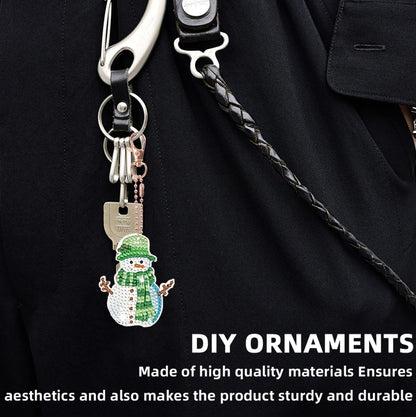 12pcs 2D DIY Double Side Diamond Painting Keychains for Decor Crafts (Snowman)