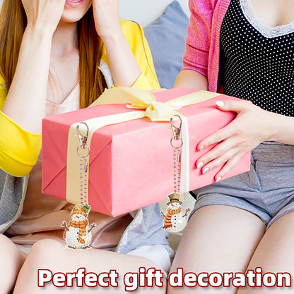 12pcs 2D DIY Double Side Diamond Painting Keychains for Decor Crafts (Snowman)