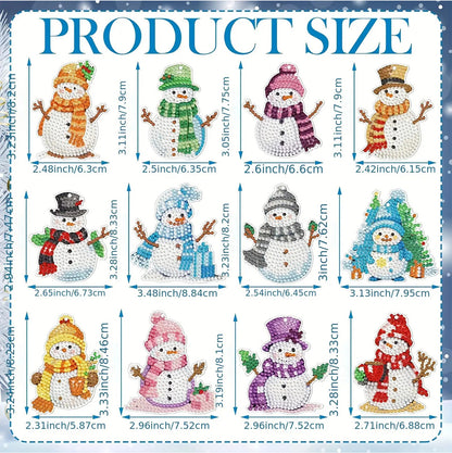 12pcs 2D DIY Double Side Diamond Painting Keychains for Decor Crafts (Snowman)