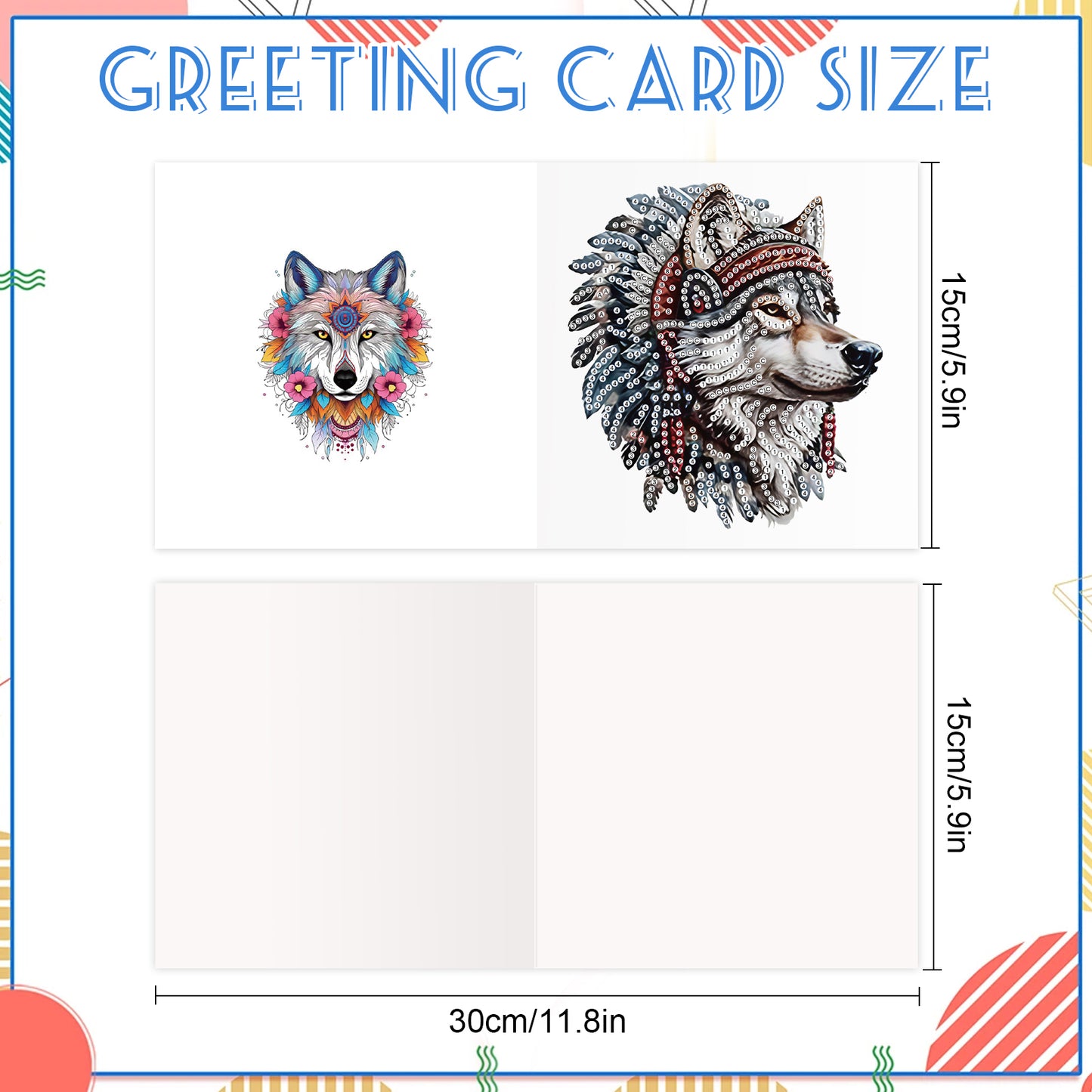 12Pcs Indian Wolf Horse DIY Diamond Painting Greeting Cards for Adults Gifts