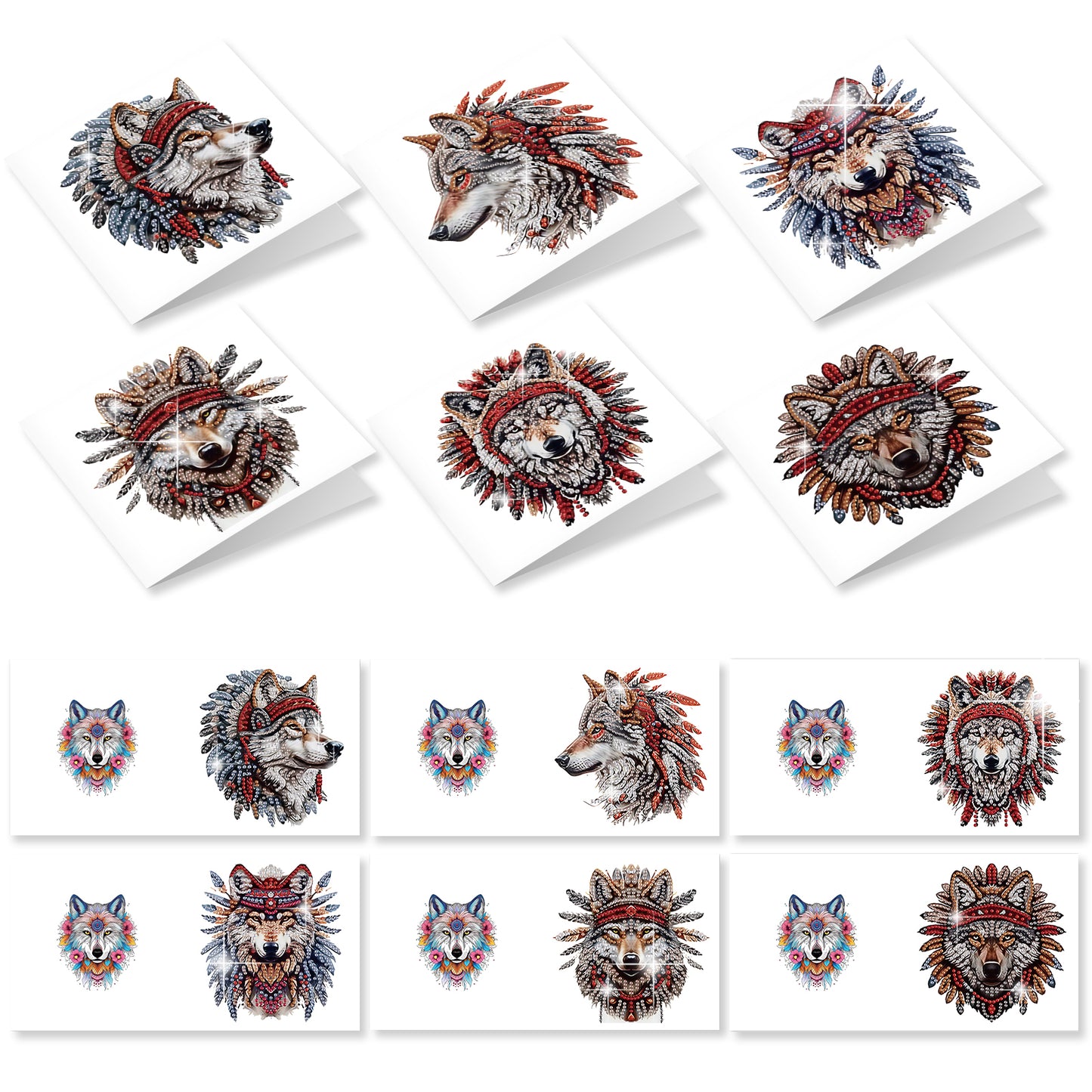 12Pcs Indian Wolf Horse DIY Diamond Painting Greeting Cards for Adults Gifts