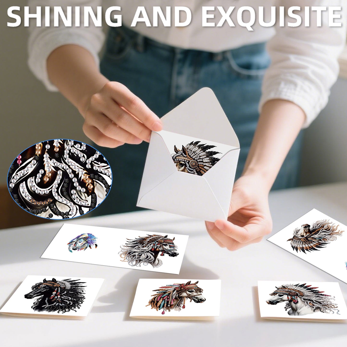 12Pcs Indian Wolf Horse DIY Diamond Painting Greeting Cards for Adults Gifts