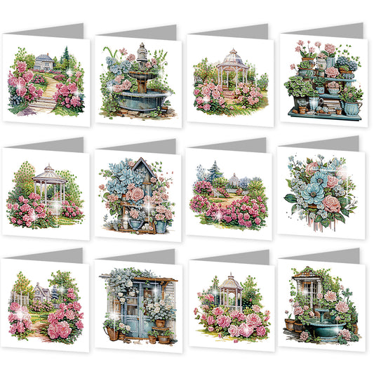 12Pcs Garden Flowers DIY Diamond Painting Greeting Cards for Adult Holiday Gifts