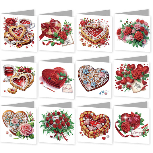12Pcs Valentines Day Heart DIY Diamond Painting Greeting Cards for Adults Gifts