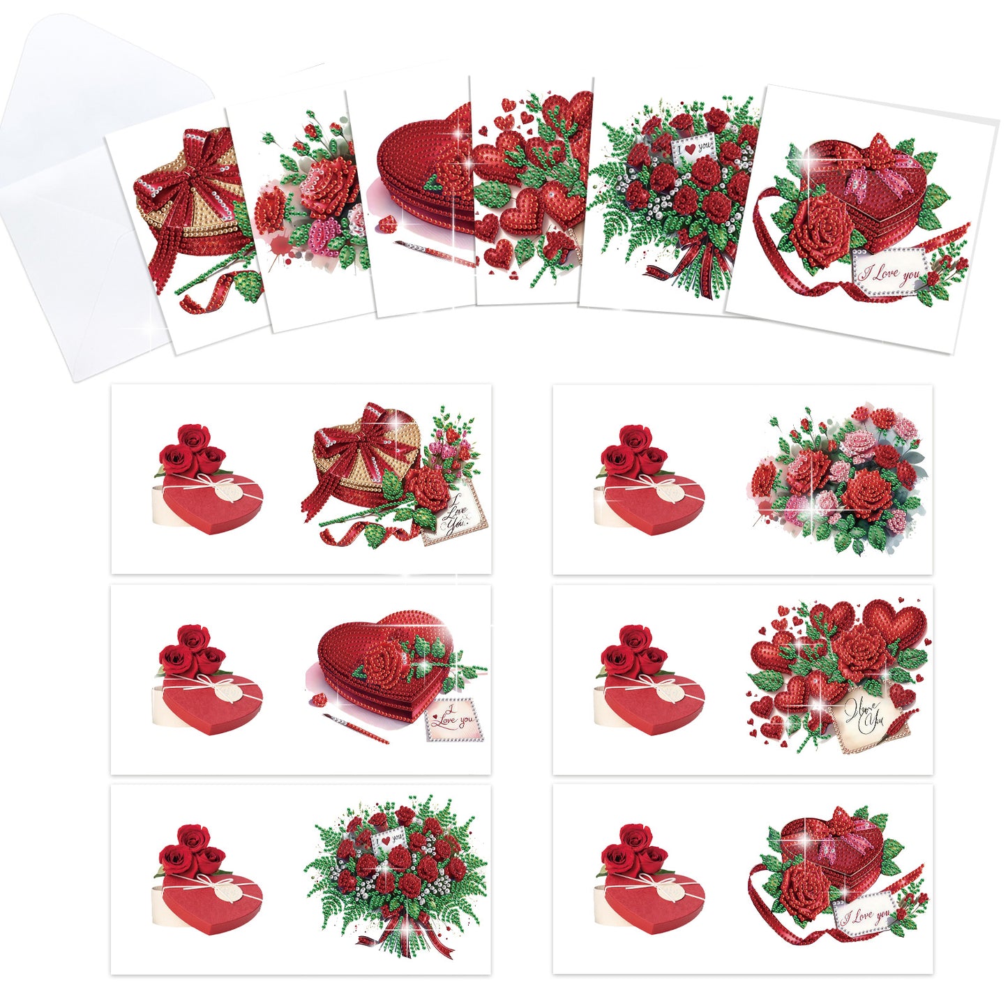 12Pcs Valentines Day Heart DIY Diamond Painting Greeting Cards for Adults Gifts