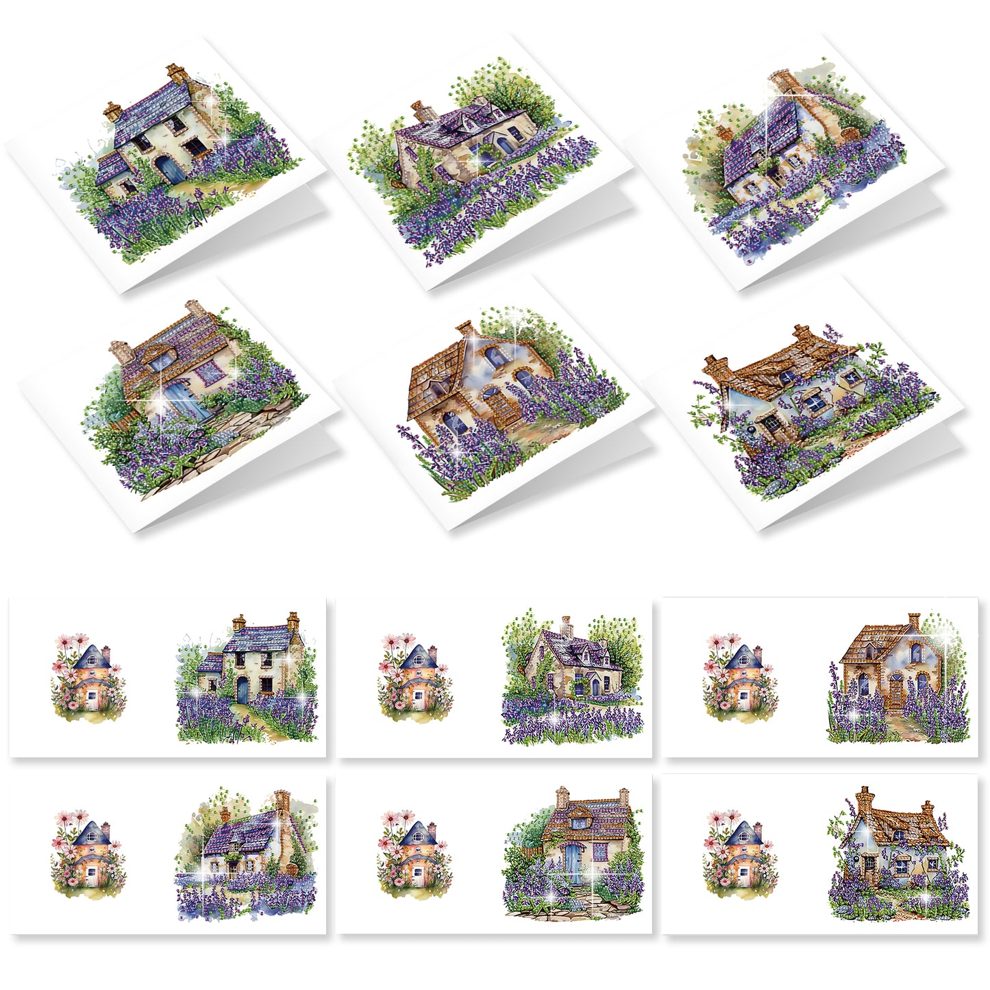 12Pcs Lavender DIY Diamond Painting Greeting Cards for Adult Holiday Gifts