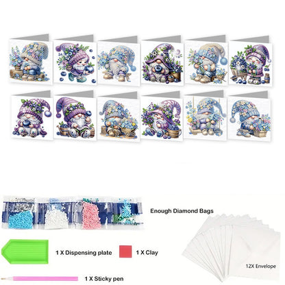 12Pcs Lavender Gnome DIY Diamond Painting Greeting Cards for Adult Holiday Gifts