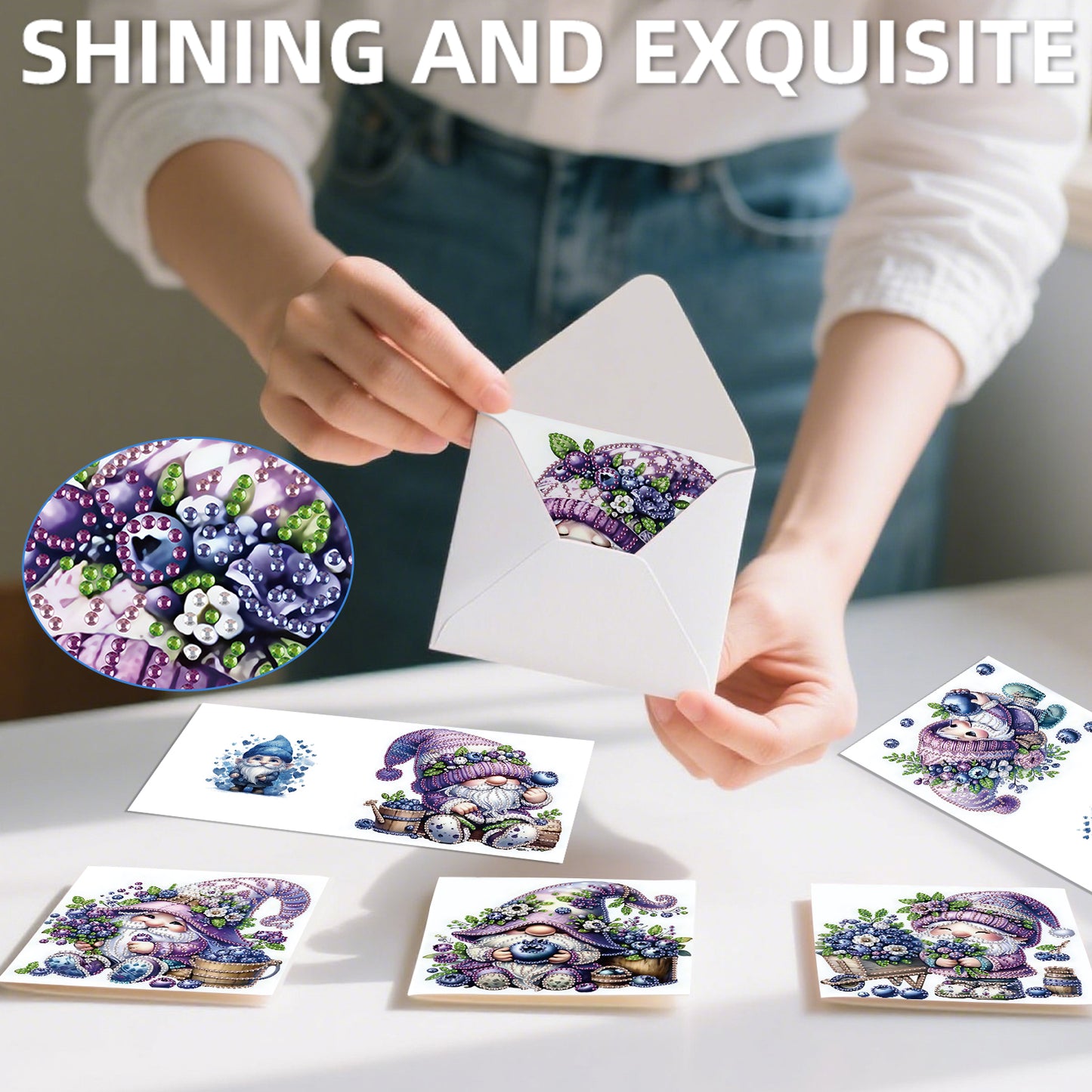 12Pcs Lavender Gnome DIY Diamond Painting Greeting Cards for Adult Holiday Gifts