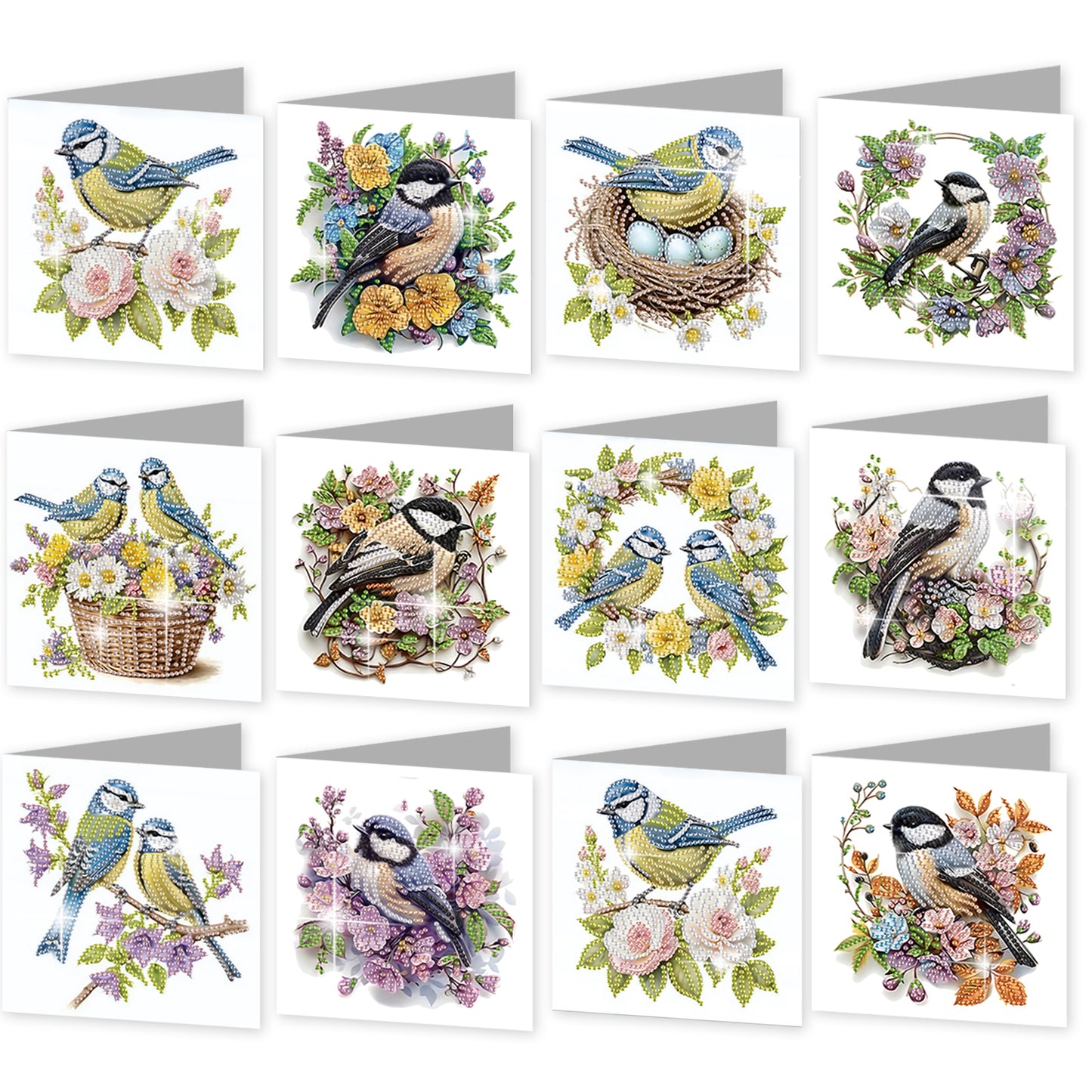 12Pcs Bluebird DIY Diamond Painting Greeting Cards for Adult Holiday Gifts