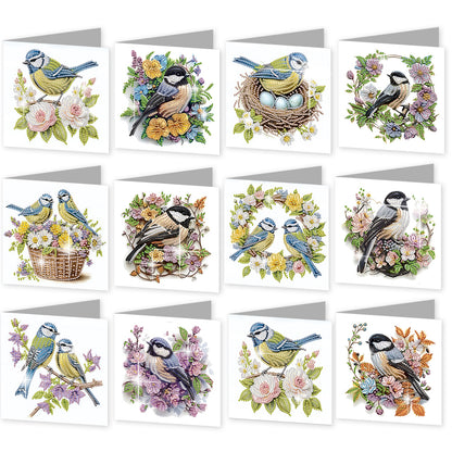 12Pcs Bluebird DIY Diamond Painting Greeting Cards for Adult Holiday Gifts