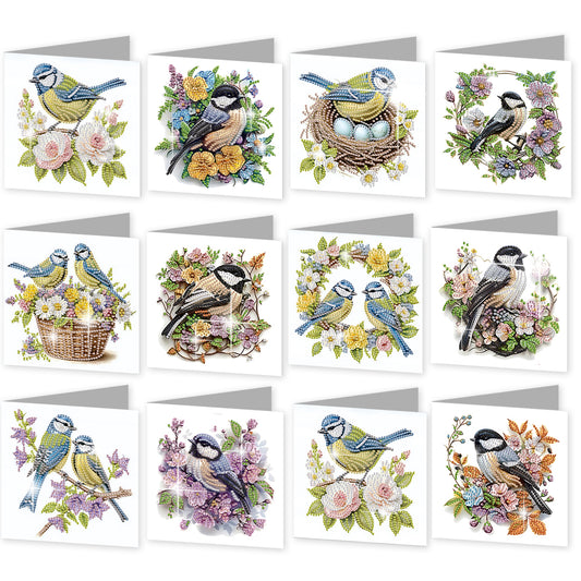 12Pcs Bluebird DIY Diamond Painting Greeting Cards for Adult Holiday Gifts