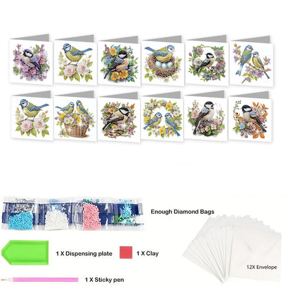 12Pcs Bluebird DIY Diamond Painting Greeting Cards for Adult Holiday Gifts