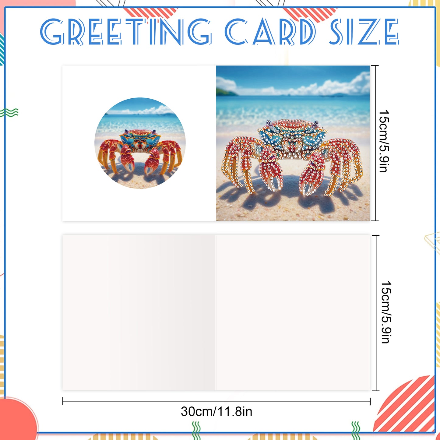 12Pcs Beach Crab Seashell DIY Diamond Painting Greeting Cards for Adults Gifts