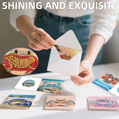 12Pcs Beach Crab Seashell DIY Diamond Painting Greeting Cards for Adults Gifts