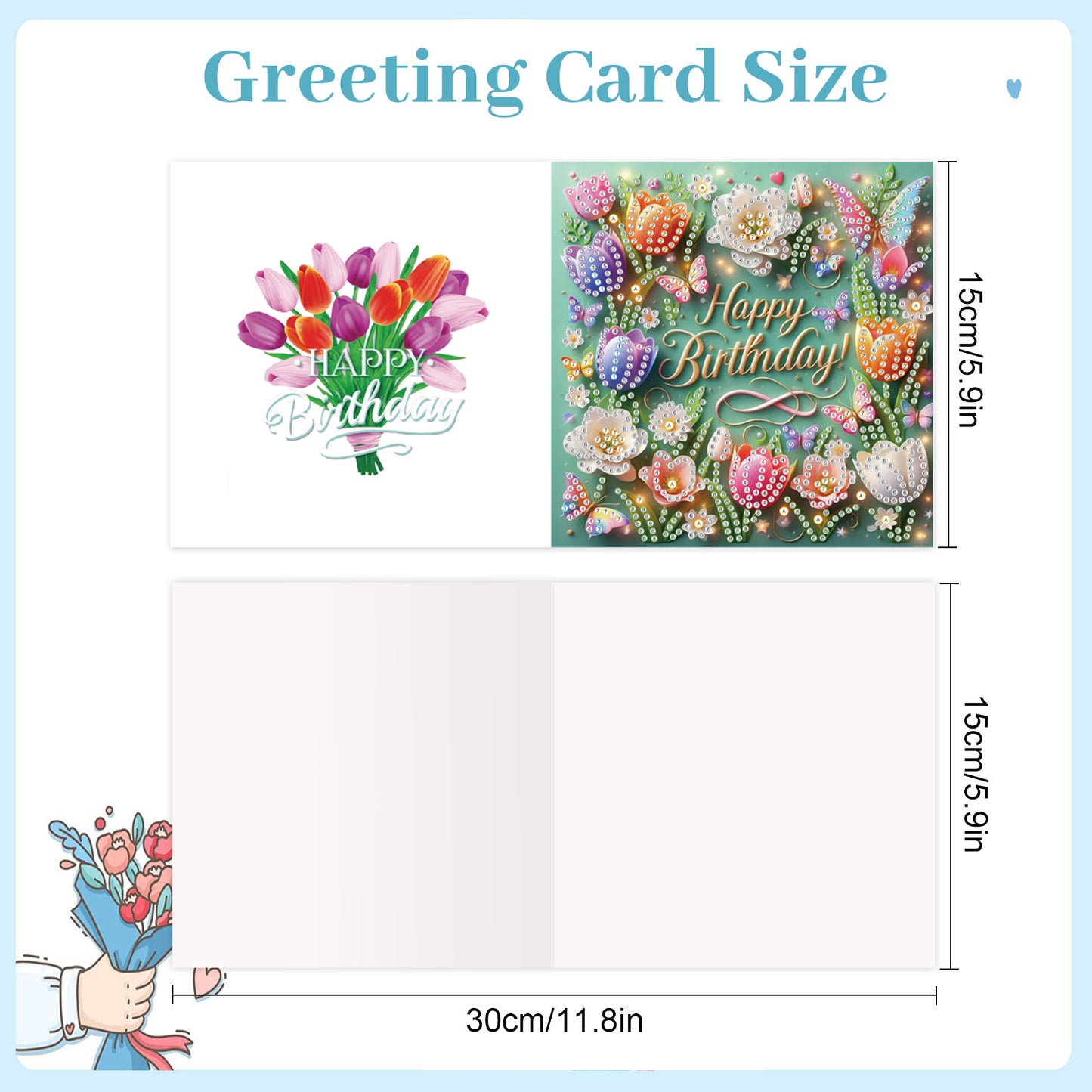 12Pcs Flower Bouquet DIY Diamond Painting Greeting Cards for Adult Holiday Gifts