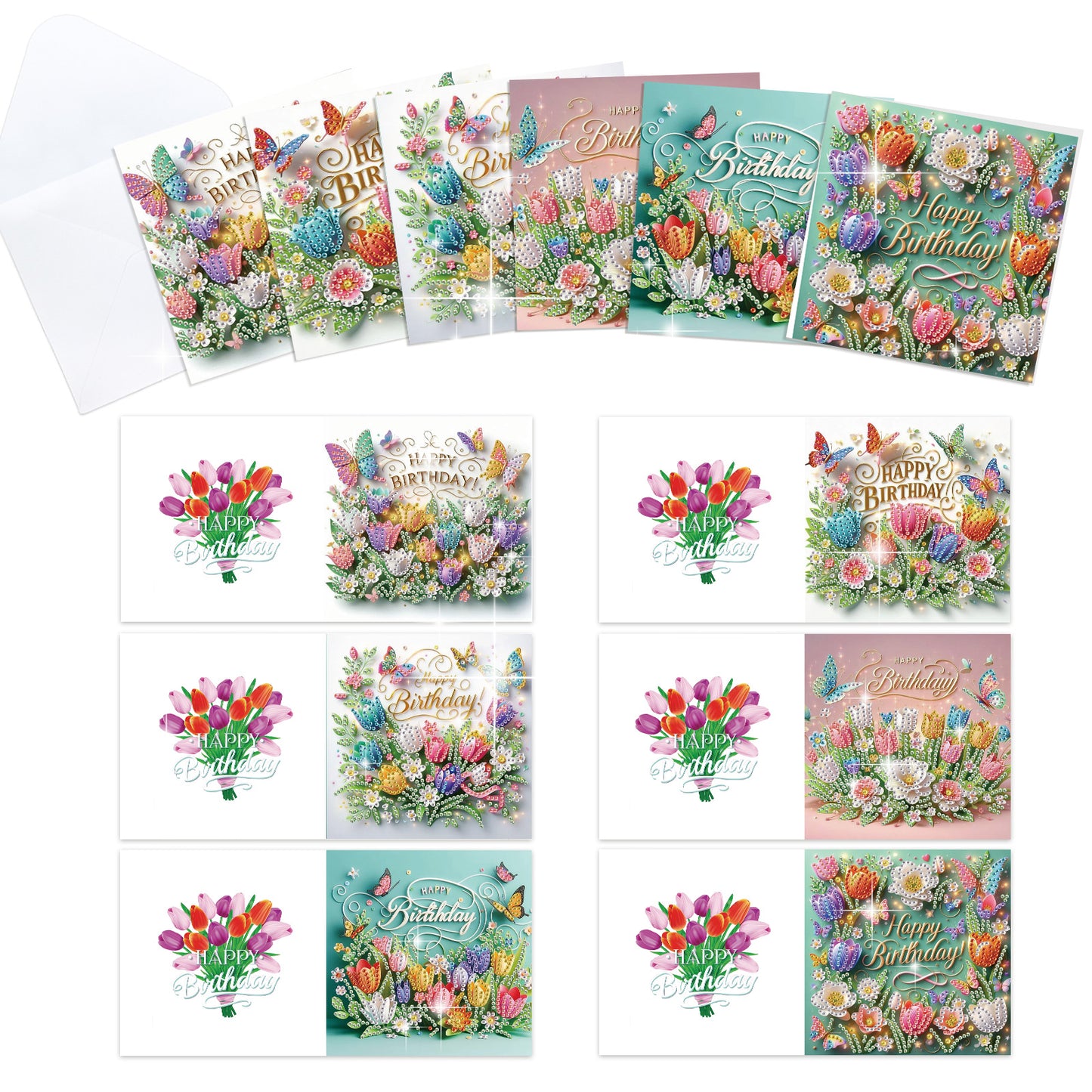 12Pcs Flower Bouquet DIY Diamond Painting Greeting Cards for Adult Holiday Gifts