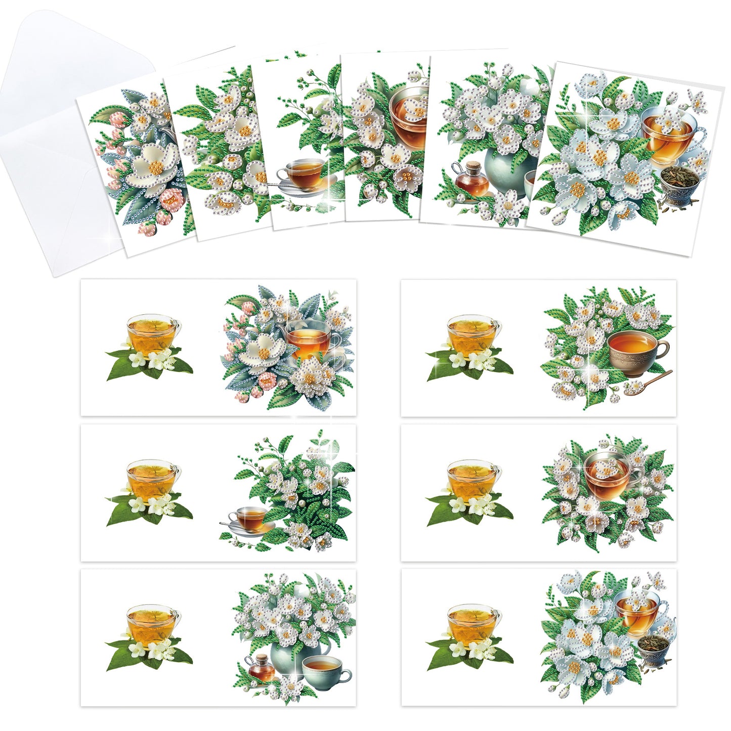12Pcs Flower Drink DIY Diamond Painting Greeting Cards for Adult Holiday Gifts