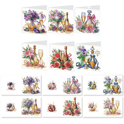 12Pcs Flower Drink DIY Diamond Painting Greeting Cards for Adult Holiday Gifts