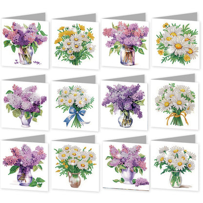 12Pcs Bouquet DIY Diamond Painting Greeting Cards for Adult Holiday Gifts