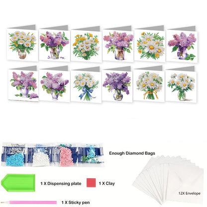 12Pcs Bouquet DIY Diamond Painting Greeting Cards for Adult Holiday Gifts