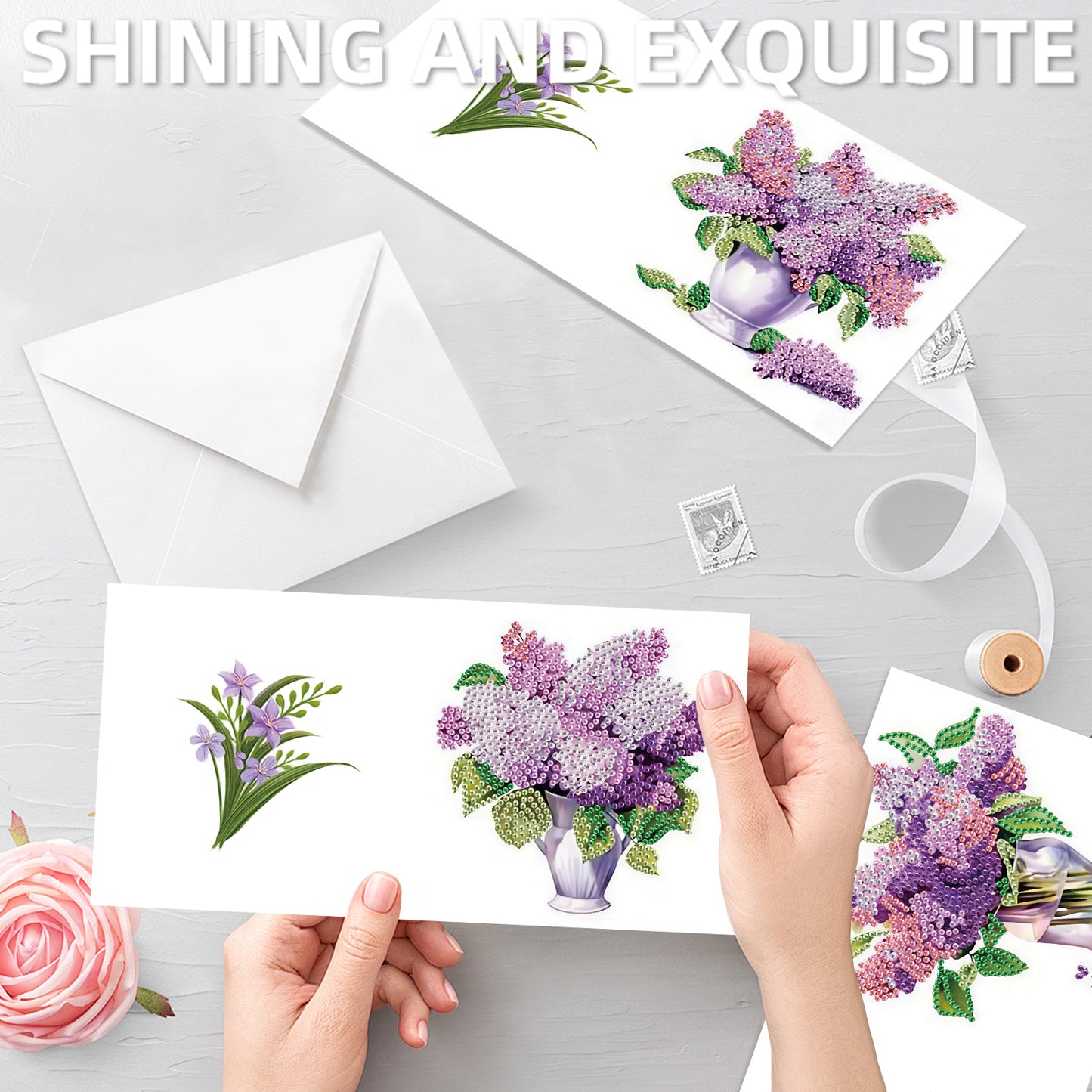 12Pcs Bouquet DIY Diamond Painting Greeting Cards for Adult Holiday Gifts