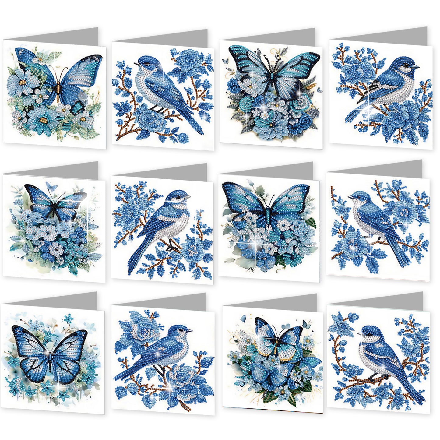 12Pcs Butterfly Bluebird DIY Diamond Painting Greeting Cards for Adults Gifts
