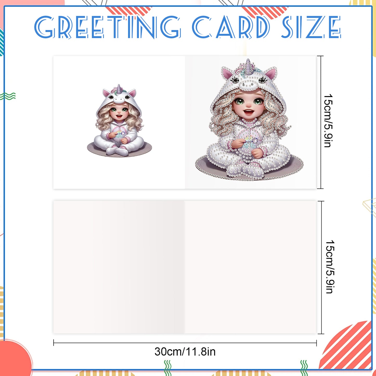 12Pcs Little Girl DIY Diamond Painting Greeting Cards for Adult Holiday Gifts