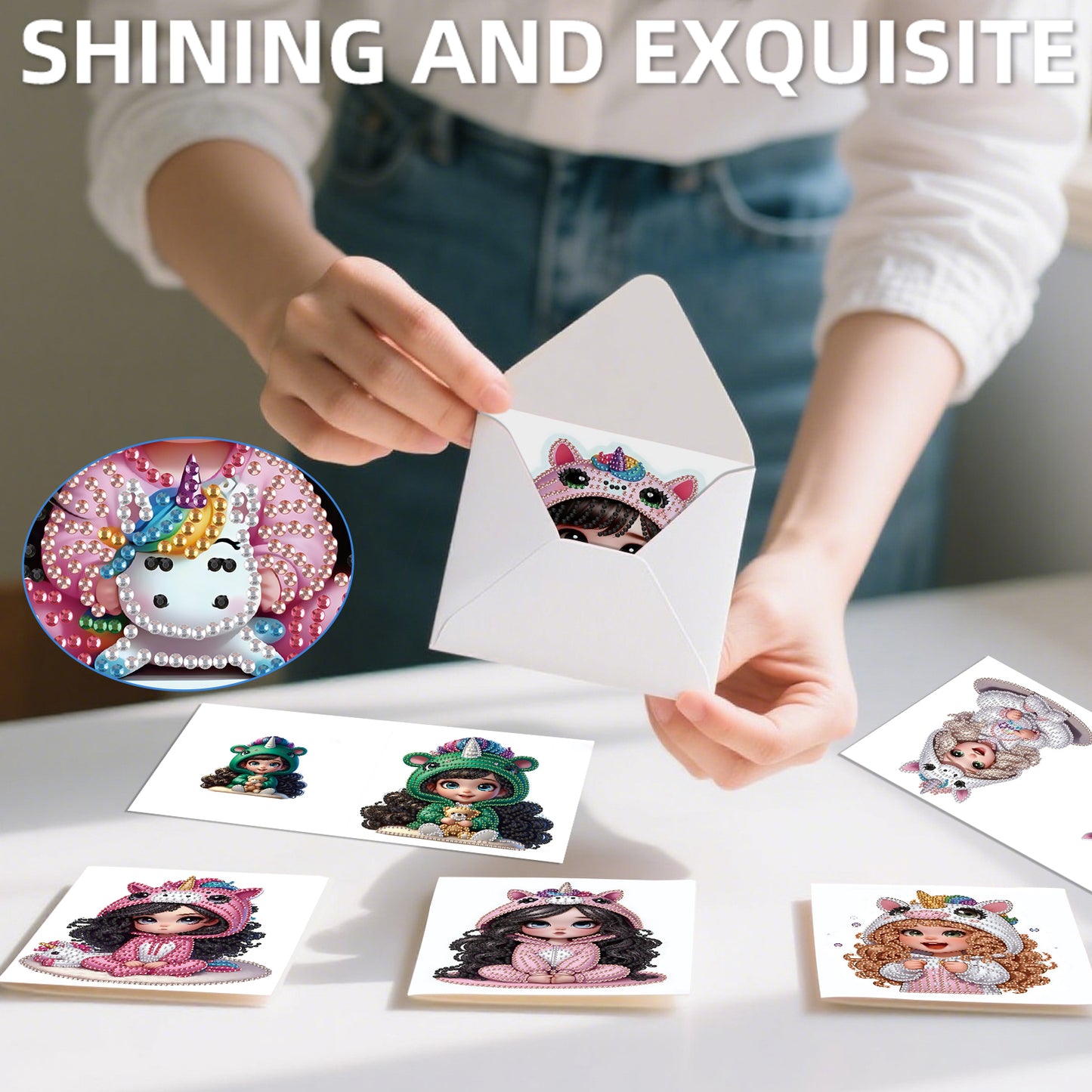12Pcs Little Girl DIY Diamond Painting Greeting Cards for Adult Holiday Gifts