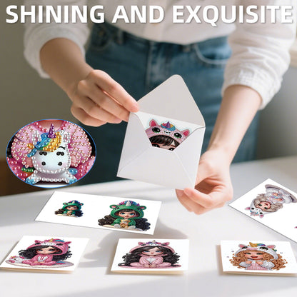 12Pcs Little Girl DIY Diamond Painting Greeting Cards for Adult Holiday Gifts