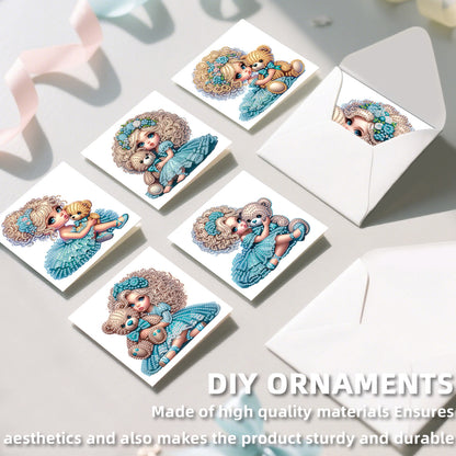 12Pcs Little Girl DIY Diamond Painting Greeting Cards for Adult Holiday Gifts