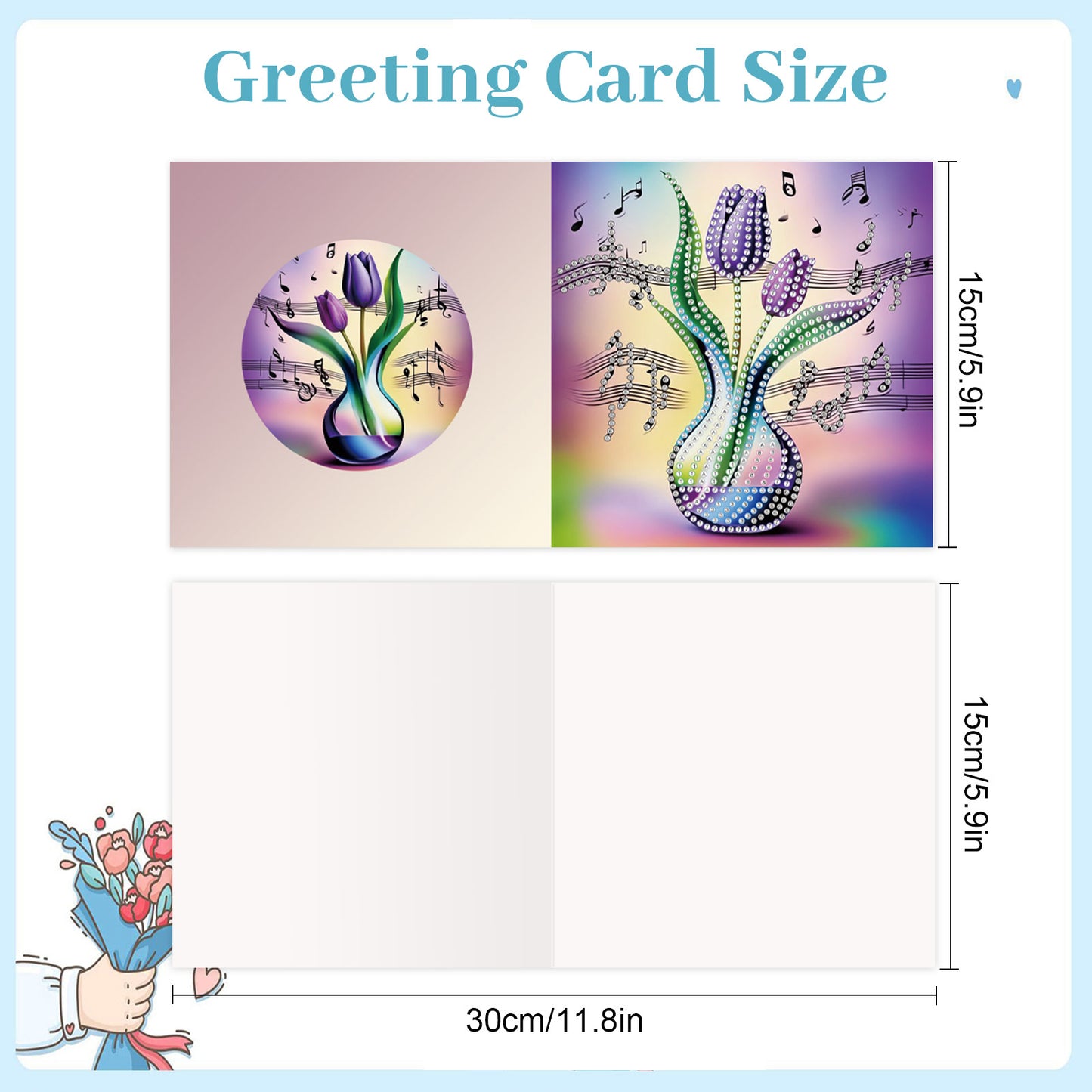 12Pcs Romantic Bouquet DIY Diamond Painting Greeting Cards for Adults Gifts