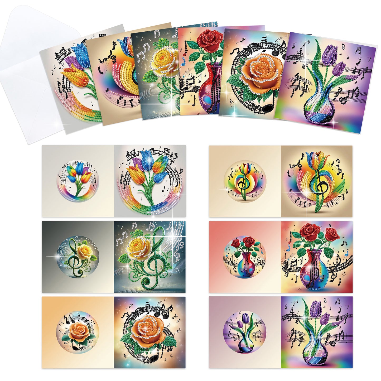 12Pcs Romantic Bouquet DIY Diamond Painting Greeting Cards for Adults Gifts