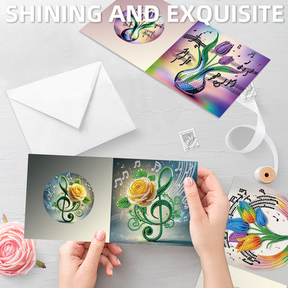 12Pcs Romantic Bouquet DIY Diamond Painting Greeting Cards for Adults Gifts