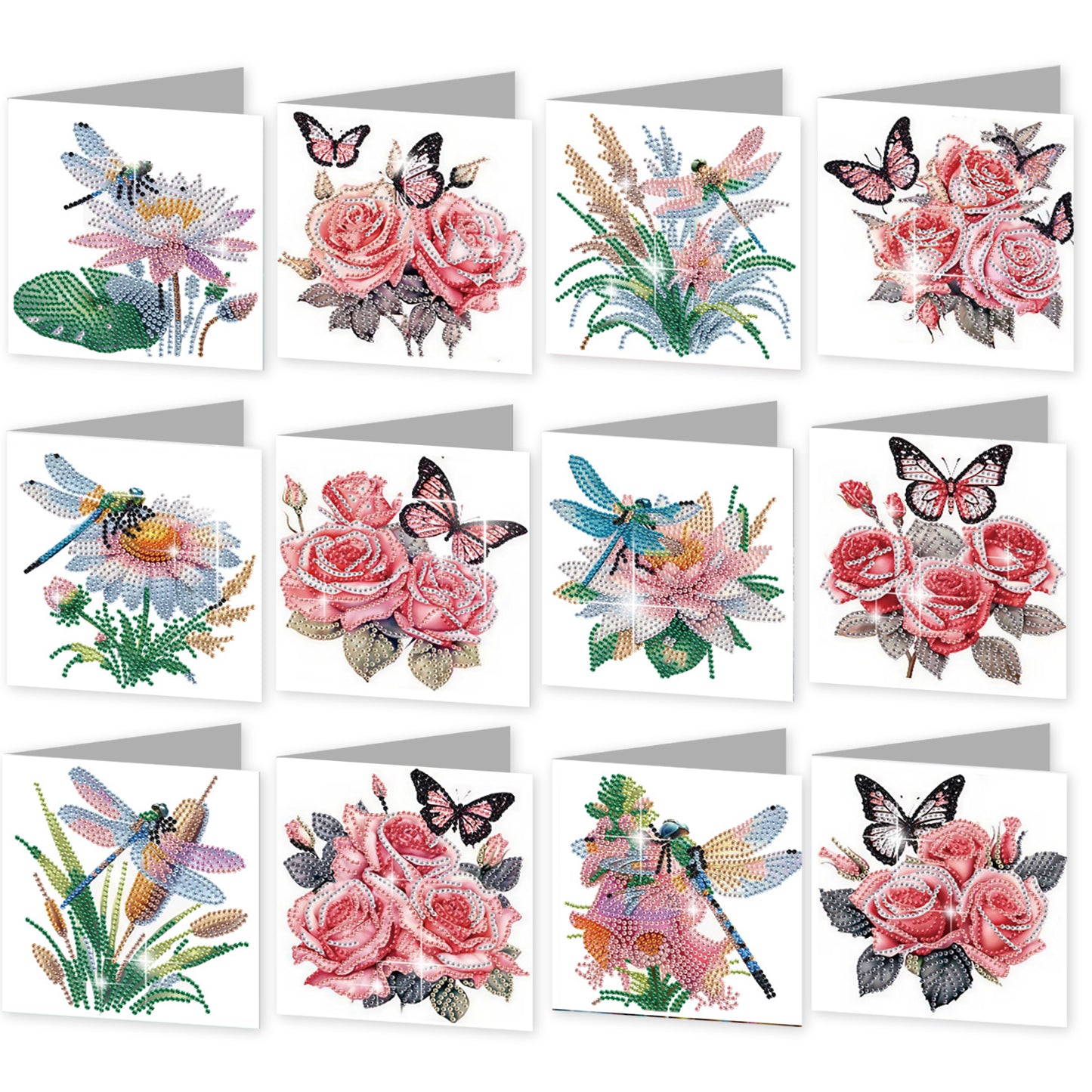 12Pcs Butterfly Dragonfly DIY Diamond Painting Greeting Cards for Adults Gifts