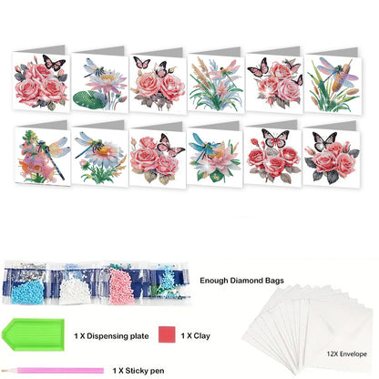 12Pcs Butterfly Dragonfly DIY Diamond Painting Greeting Cards for Adults Gifts