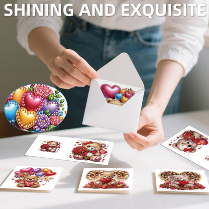12Pcs Valentines Bear Dog DIY Diamond Painting Greeting Cards for Adults Gifts