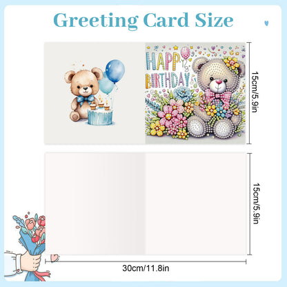 12Pcs Birthday Bear Animal DIY Diamond Painting Greeting Cards for Adults Gifts
