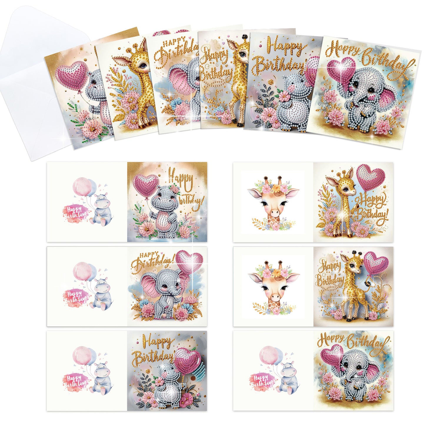 12Pcs Birthday Bear Animal DIY Diamond Painting Greeting Cards for Adults Gifts