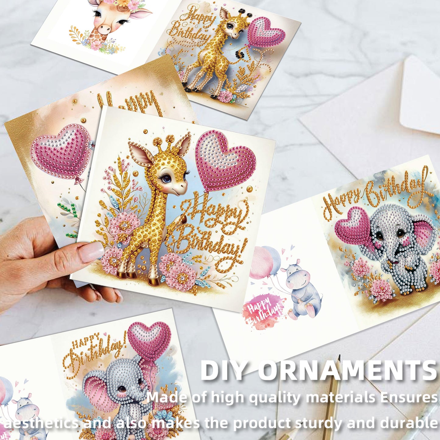 12Pcs Birthday Bear Animal DIY Diamond Painting Greeting Cards for Adults Gifts