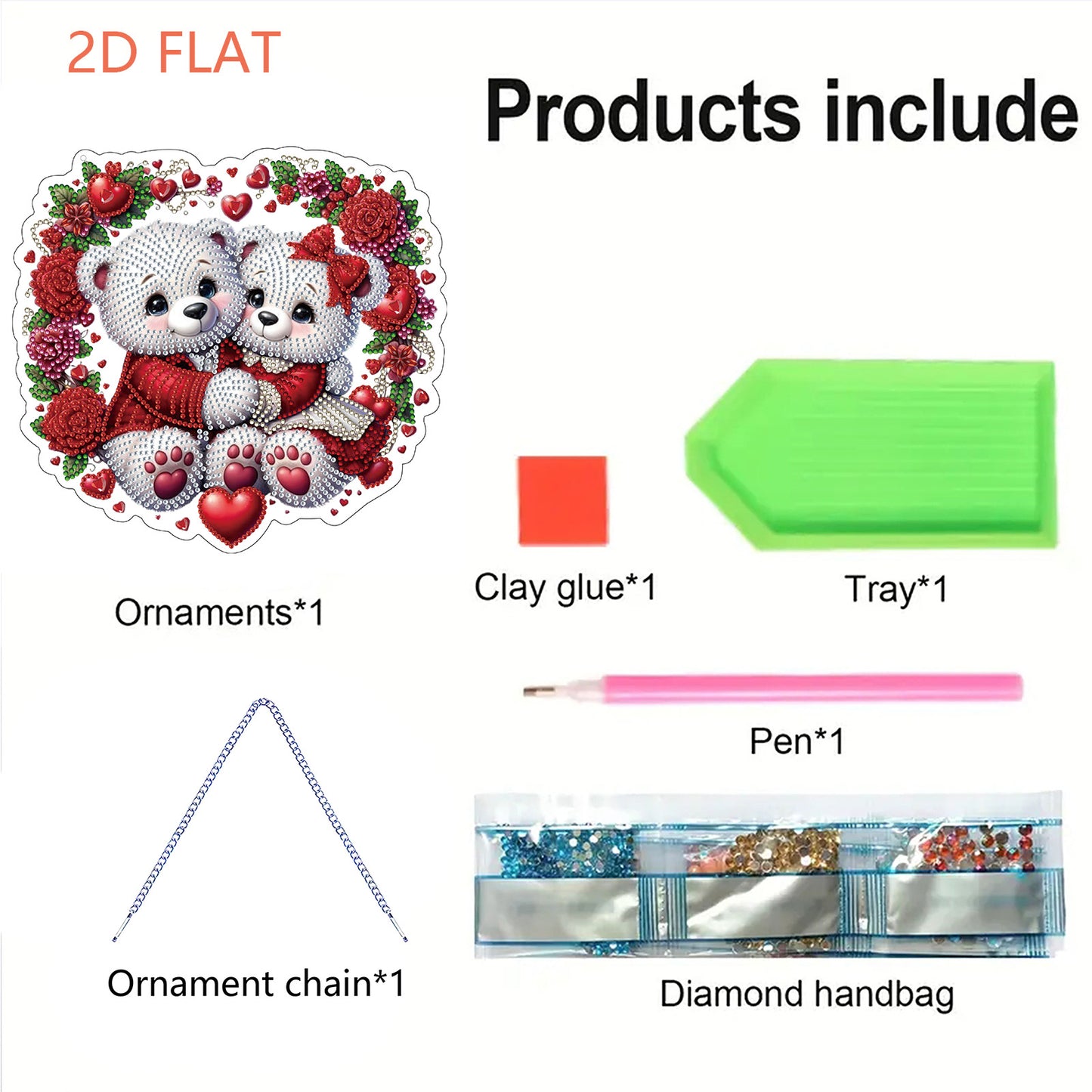 Valentine Day 2D Flat DIY Diamond Art Pendant Diamond Painting Crafts Set (Bear)