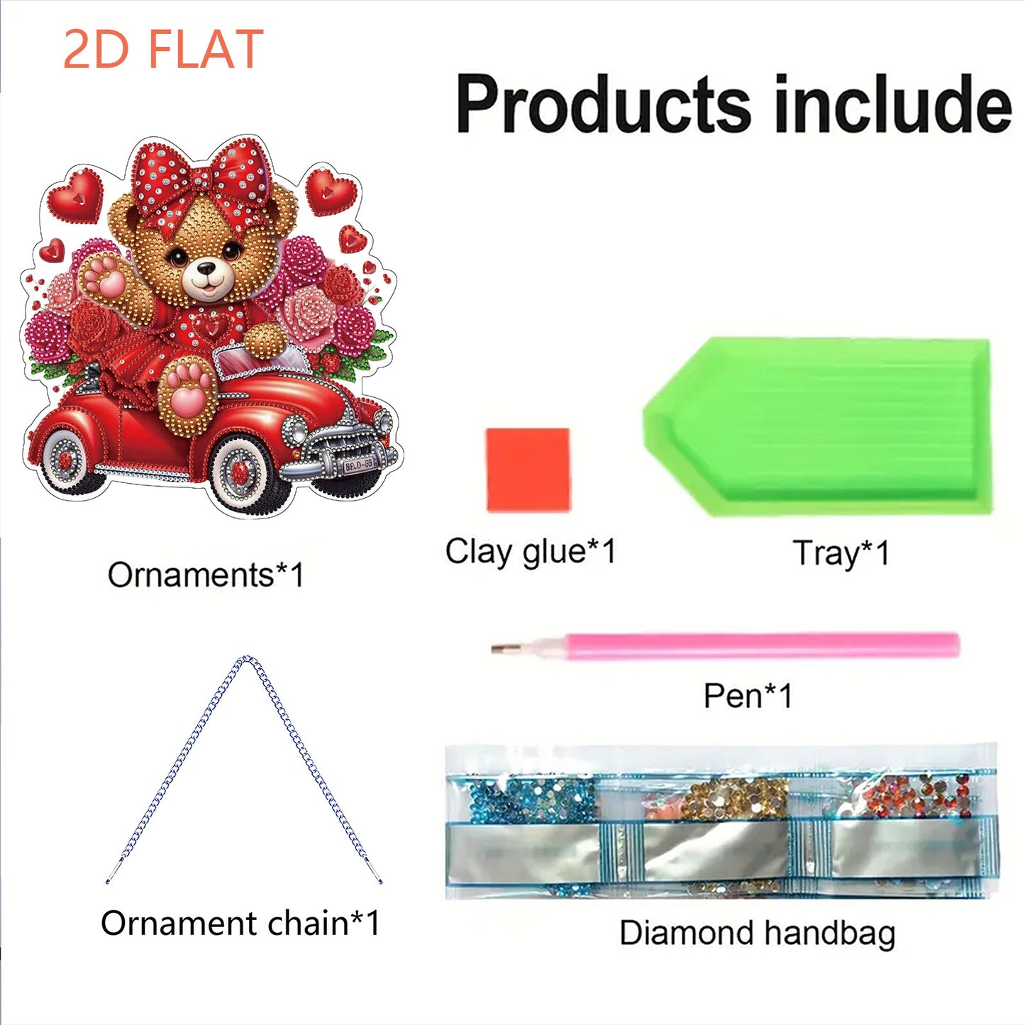 Valentine Day 2D Flat DIY Diamond Art Pendant Diamond Painting Crafts Set (Bear)