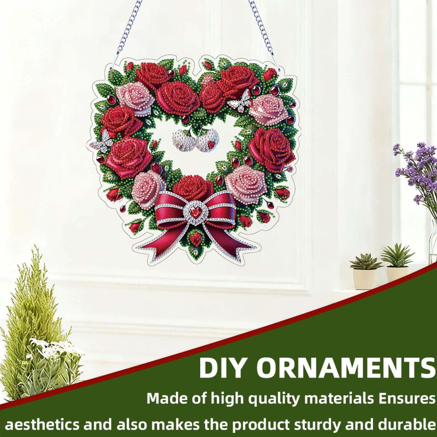 Valentine Day 2D Flat DIY Diamond Art Pendant Diamond Painting Set (Wreath)